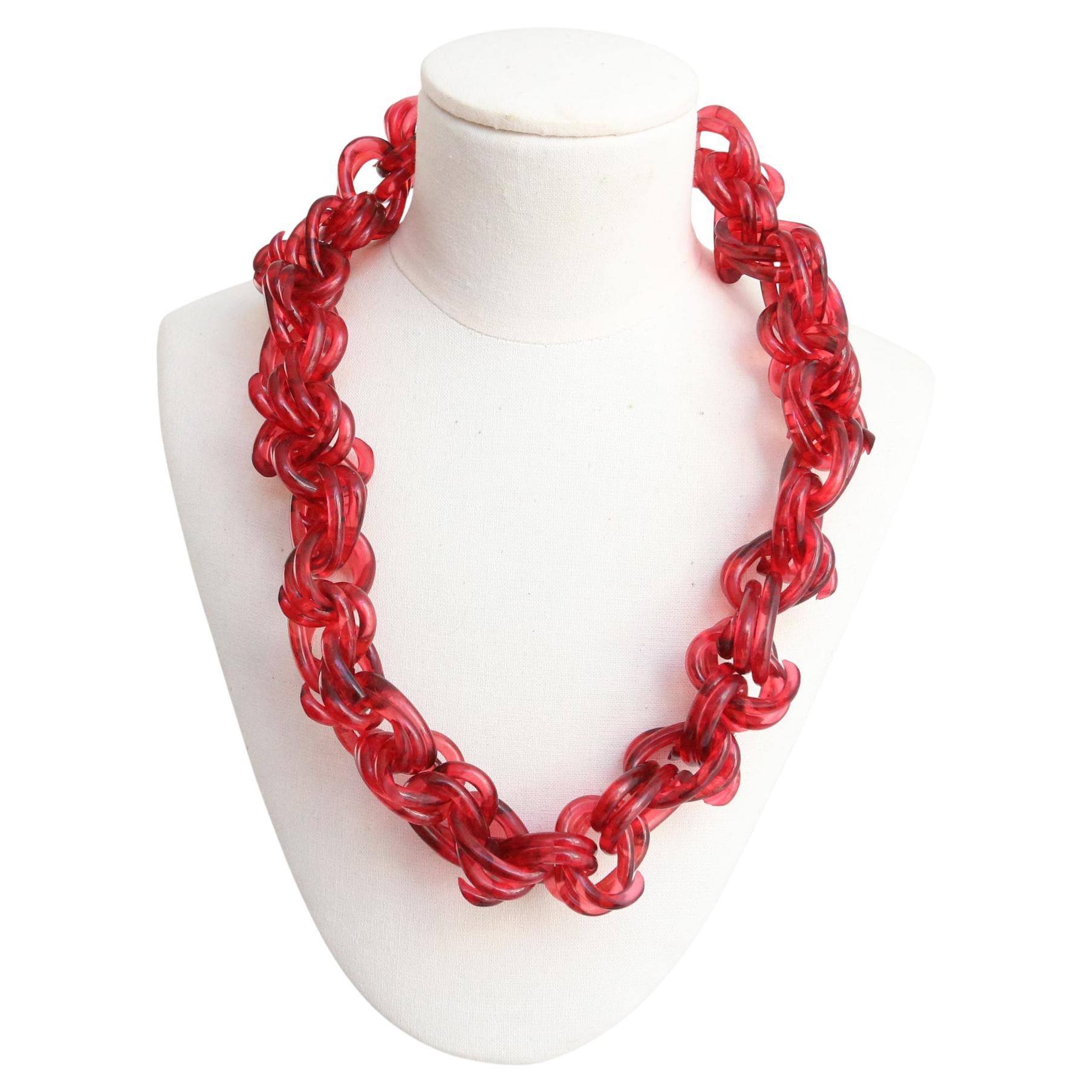 Vintage 1940's Cherry Lucite Chain Necklace original 1940s lucite jewellery