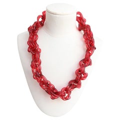 Vintage 1940's Cherry Lucite Chain Necklace original 1940s lucite jewellery
