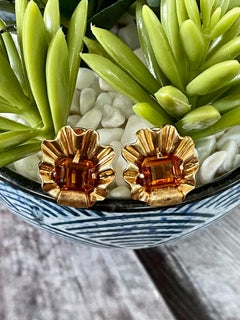 Vintage 1940's Citrine 14 Karat Yellow Gold Clip-on Earrings