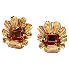 Vintage 1940
s Citrine 14 Karat Yellow Gold Clip-on Earrings
