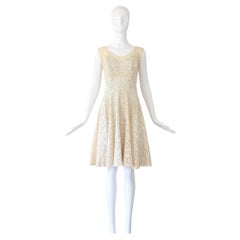 Vintage 1940's Cream Floral Lace Day Dress US 4 UK 8