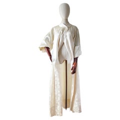 Vintage 1940 Crema Satén Brocado Traje de Noche Traje de Ópera UK 10-14 US 6-10