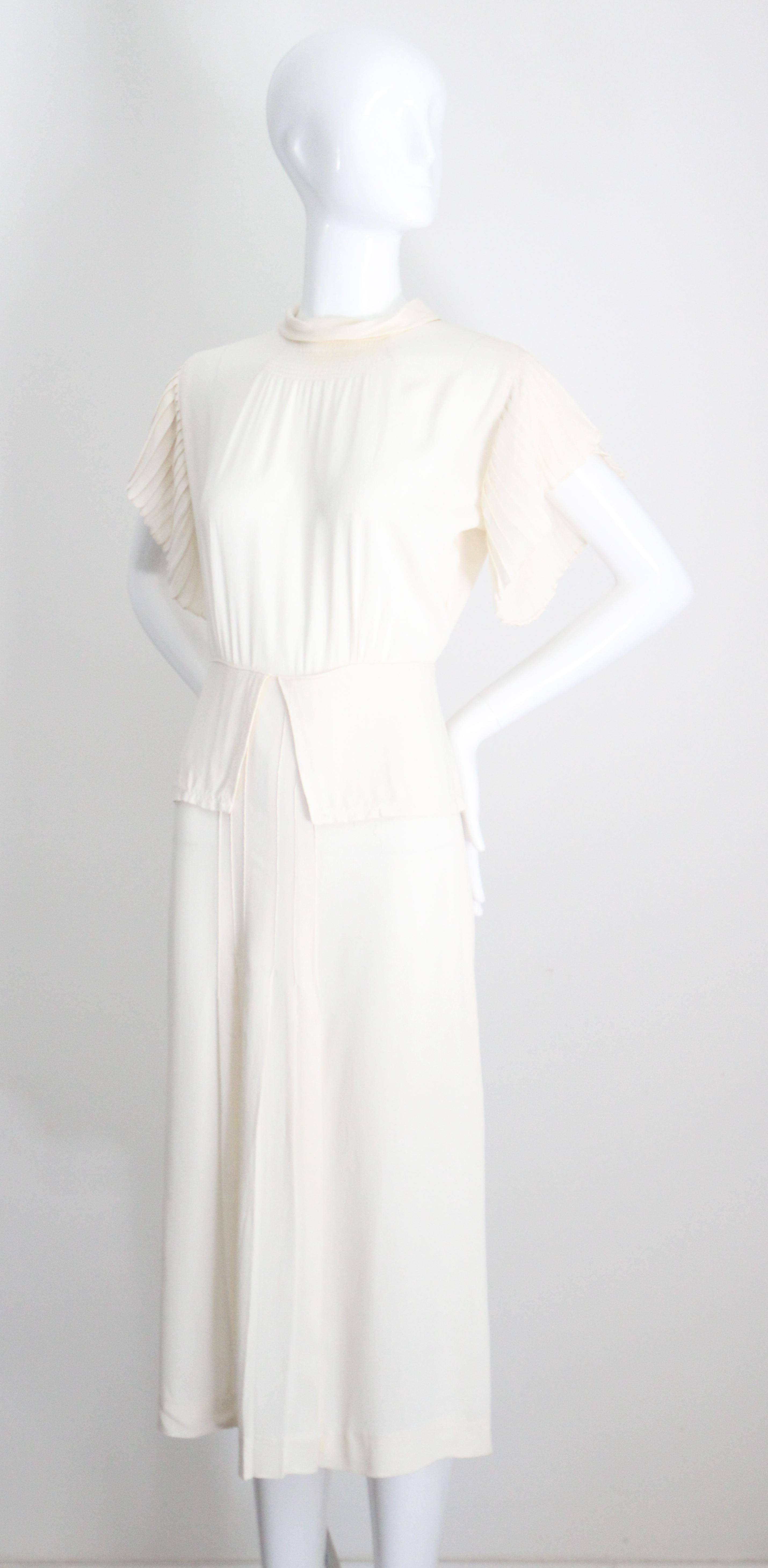Vintage 1940 Crema Abito plissettato in seta 1940s Crema Abito con strass UK 10 US 6 in vendita 6