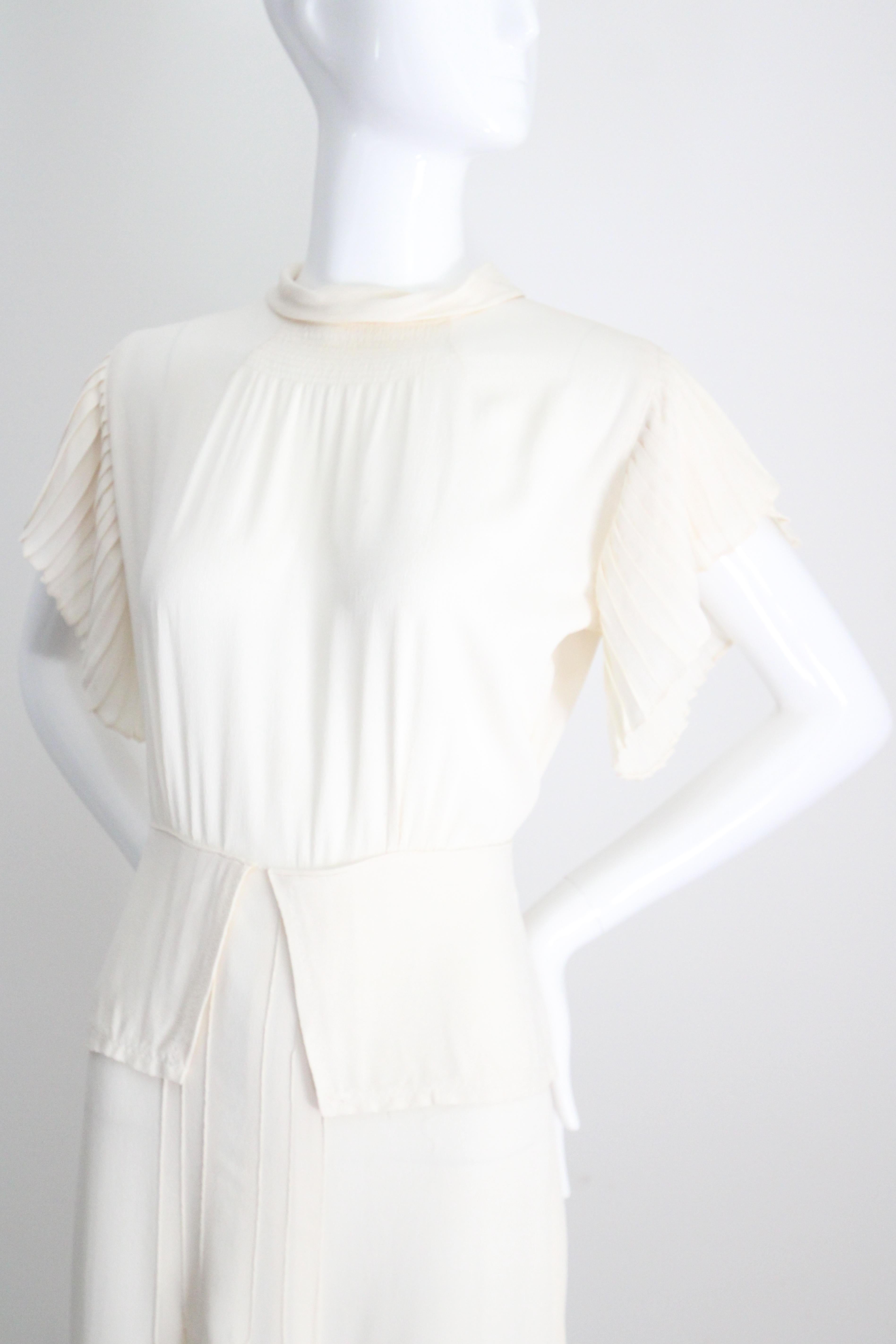 Vintage 1940 Crema Abito plissettato in seta 1940s Crema Abito con strass UK 10 US 6 in vendita 7