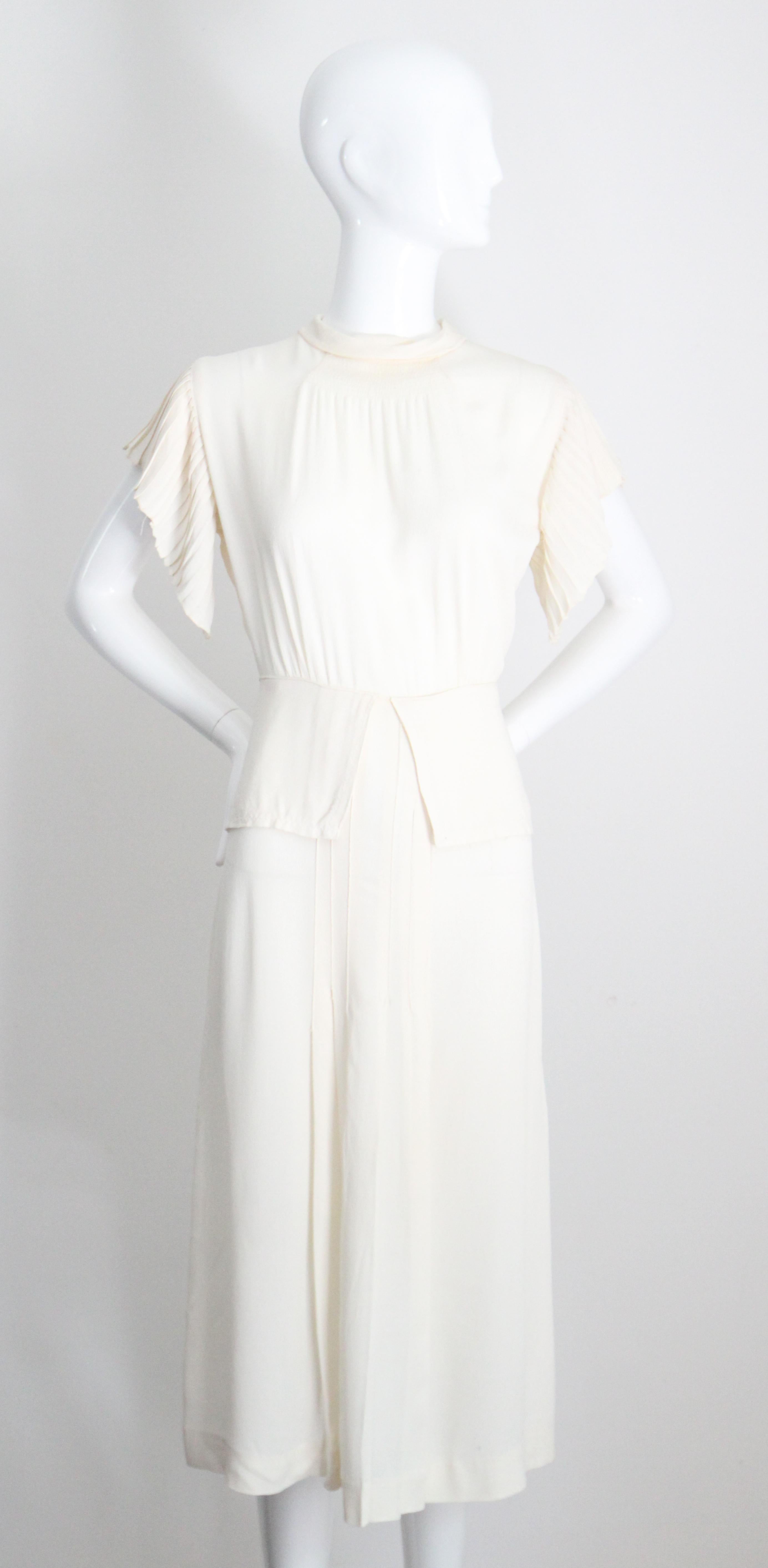 Vintage 1940 Crema Abito plissettato in seta 1940s Crema Abito con strass UK 10 US 6 in vendita 1