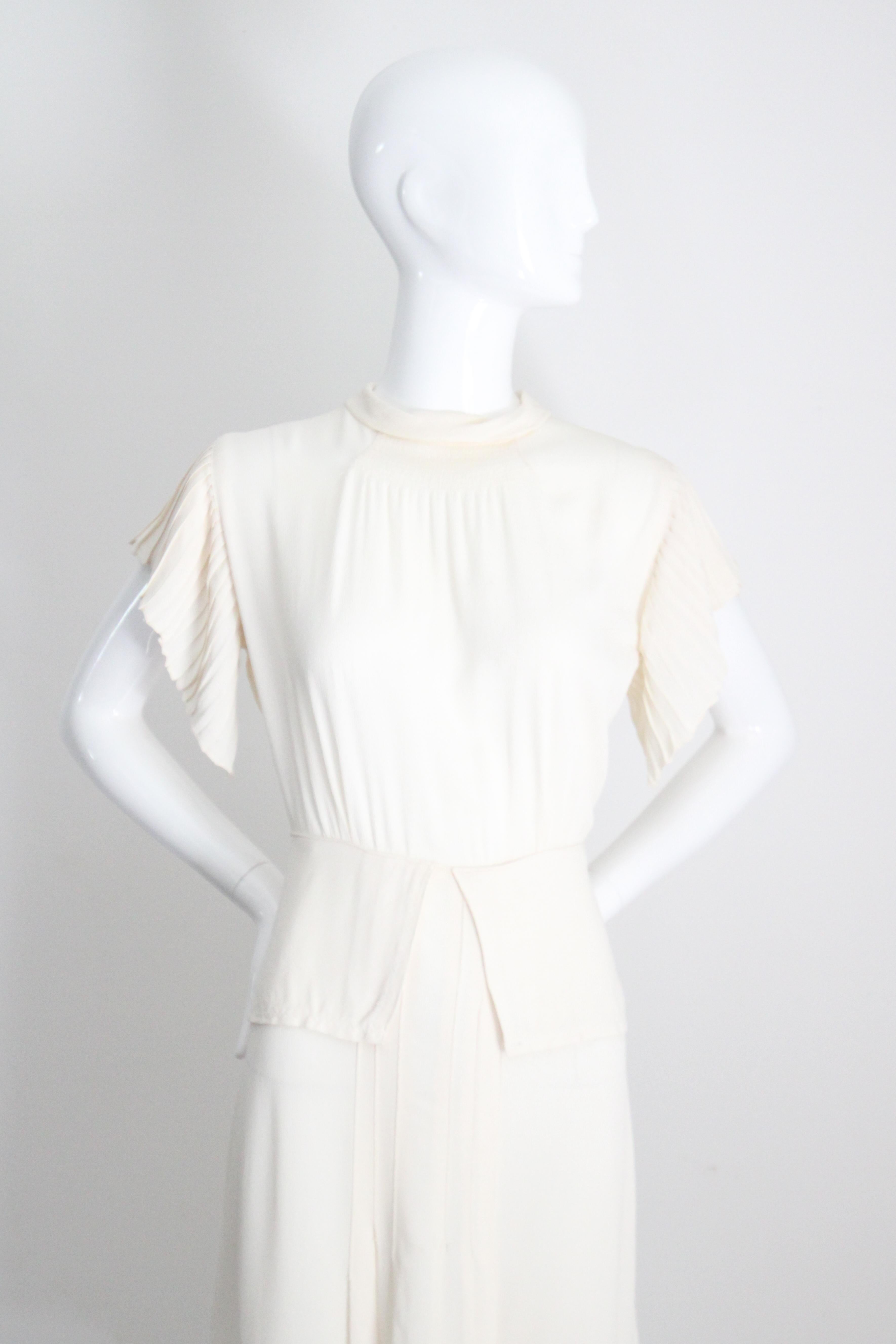 Vintage 1940 Crema Abito plissettato in seta 1940s Crema Abito con strass UK 10 US 6 in vendita 2
