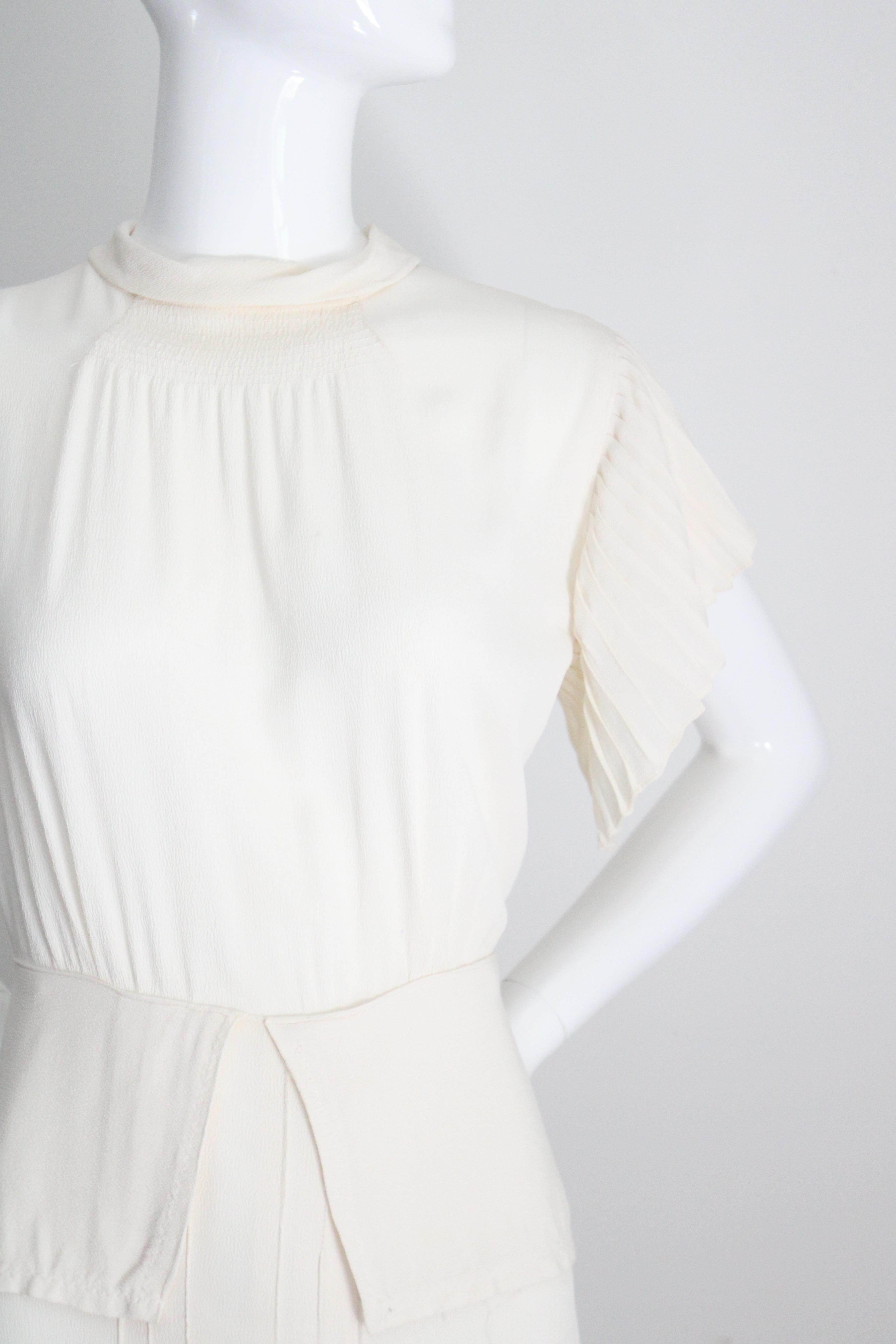 Vintage 1940 Crema Abito plissettato in seta 1940s Crema Abito con strass UK 10 US 6 in vendita 3
