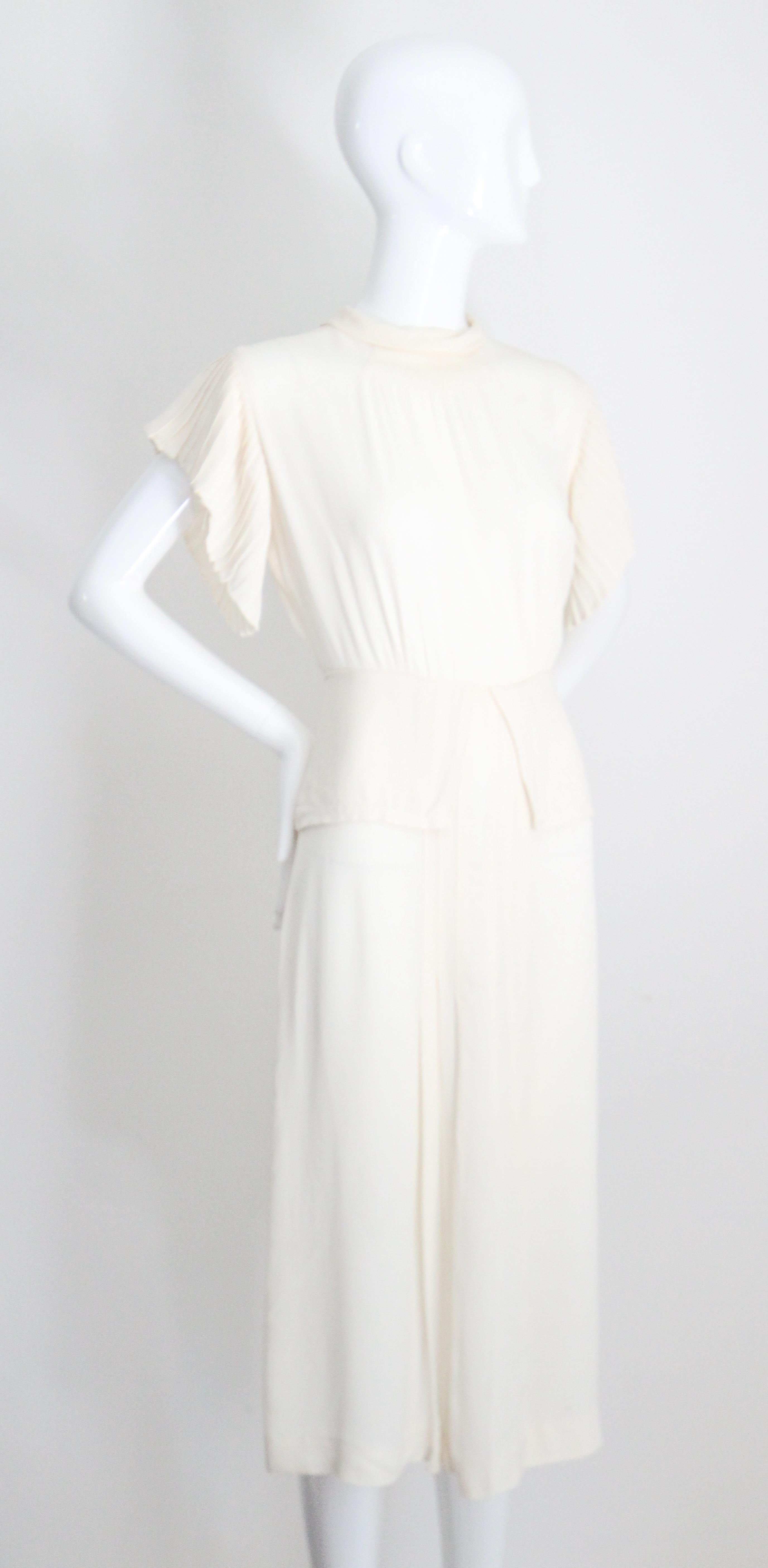 Vintage 1940 Crema Abito plissettato in seta 1940s Crema Abito con strass UK 10 US 6 in vendita 4
