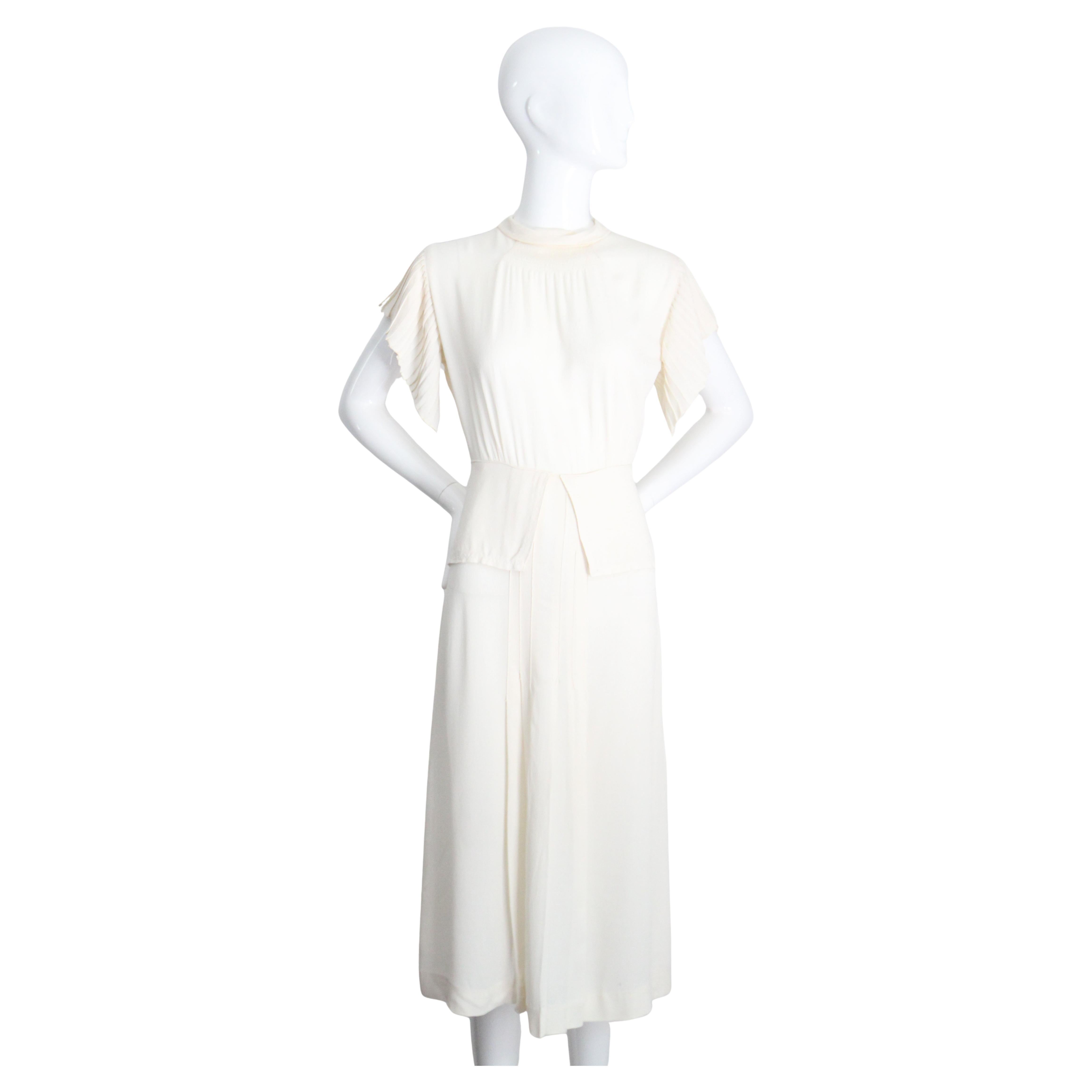 Vestido plisado de seda crema vintage de los años 40 Vestido de pedrería crema de los años 40 UK 10 US 6