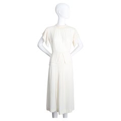 Vestido plisado de seda crema vintage de los años 40 Vestido de pedrería crema de los años 40 UK 10 US 6