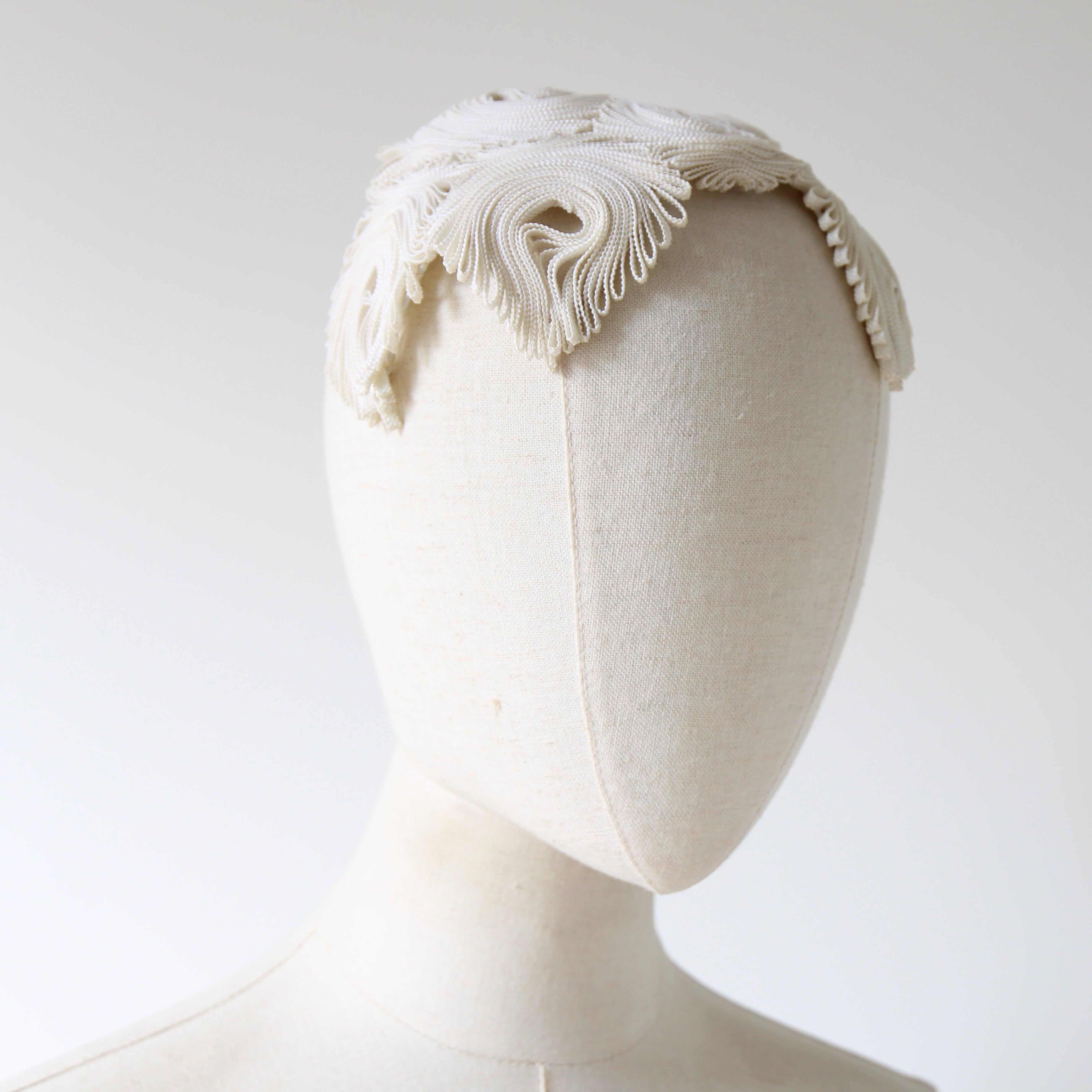 Gray Vintage 1940's cream swirling braided percher hat original 1940's cream hat
