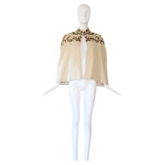 Vintage 1940's Cream Wool Gold Embroidery Beaded Cape Soutache UK 8-12 US 4-8