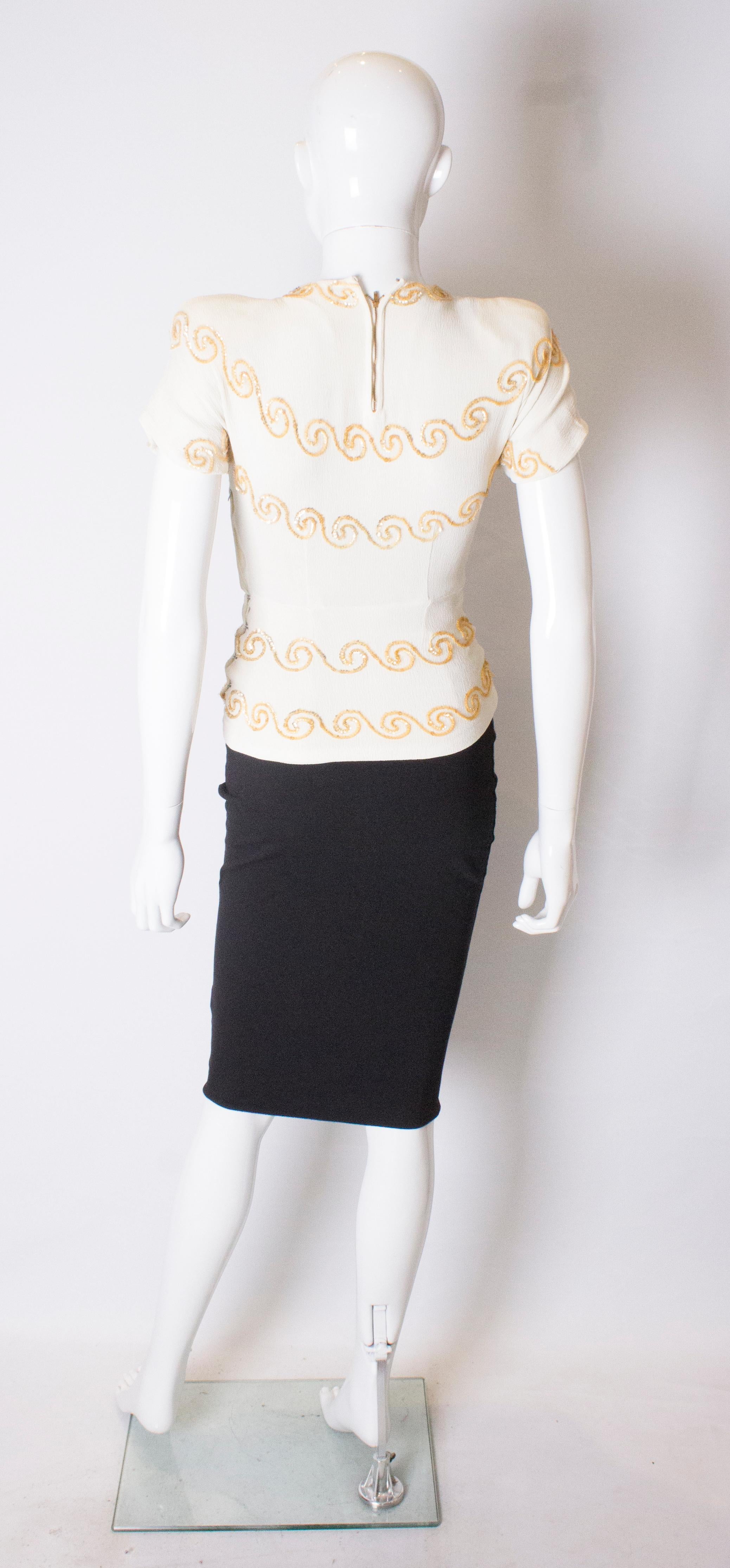 Vintage 1940s Crepe Top with Sequin Detail 2