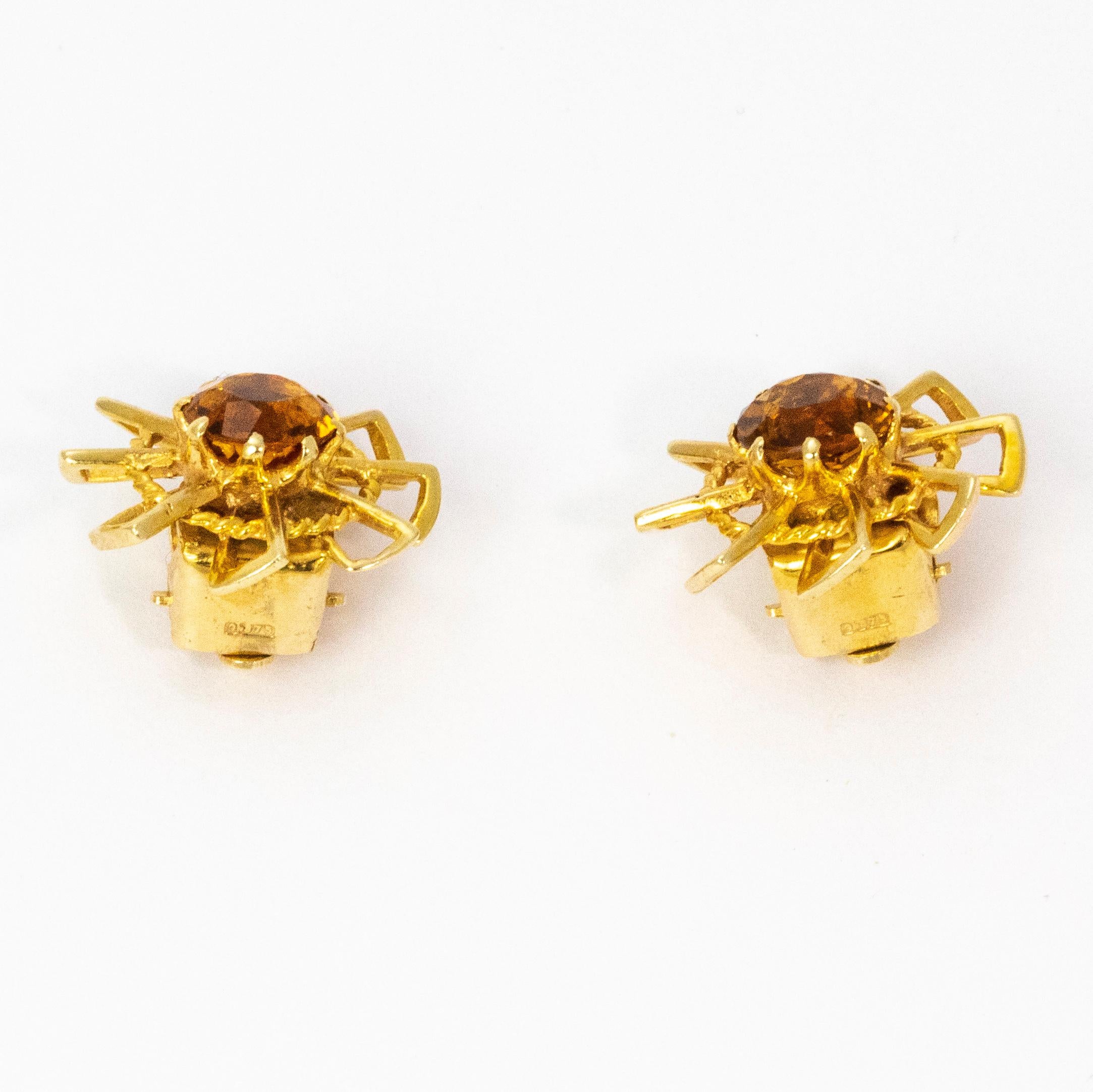 Round Cut Vintage 1940s Crop and Farr Topaz 9 Carat Gold Earrings