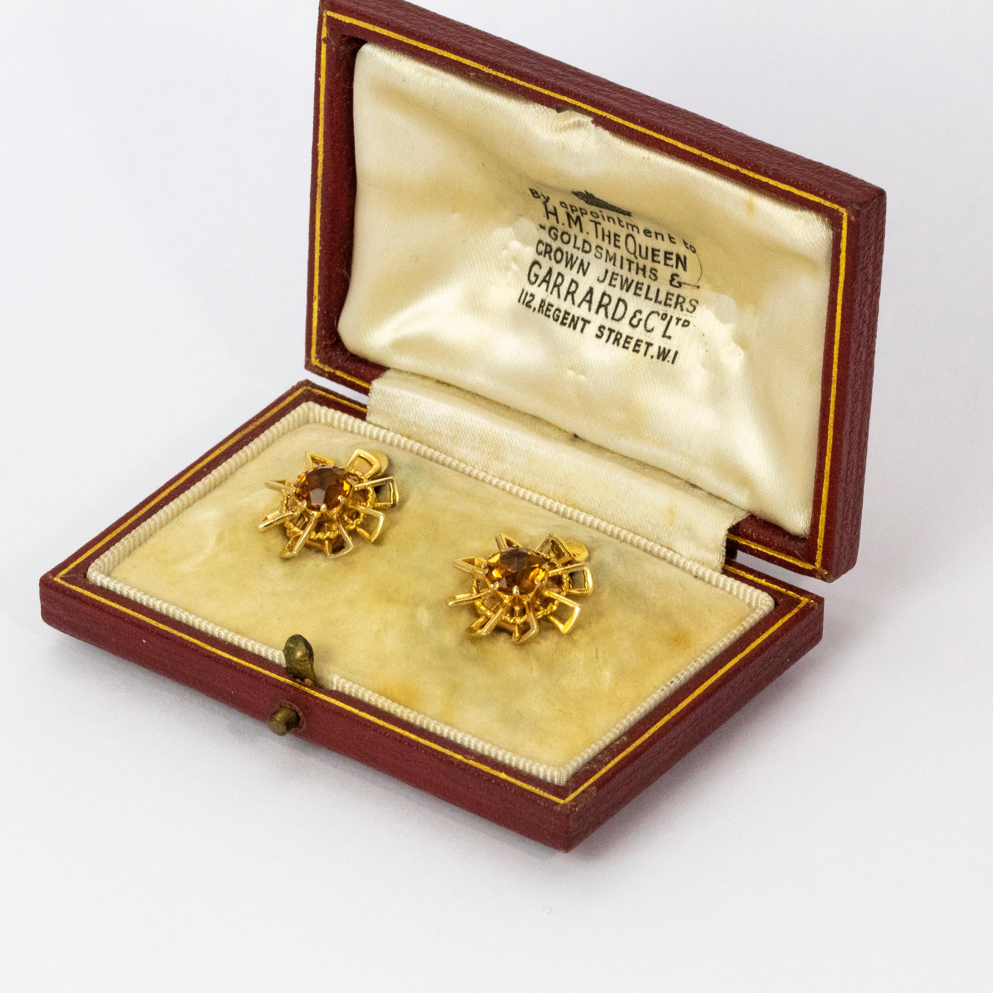 Women's or Men's Vintage 1940s Crop and Farr Topaz 9 Carat Gold Earrings