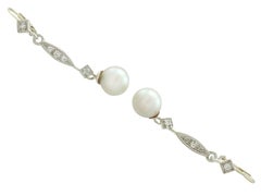 Vintage 1940s Cultured Pearl and Diamond Yellow Gold Drop Earrings