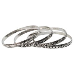 Vintage 1940's Danecraft Felch Sterling Silver Bangle Bracelets, Set of Four