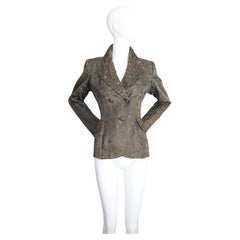 Vintage 1940s dark green silk brocade beaded jacket blazer UK 8-10 US 4-6