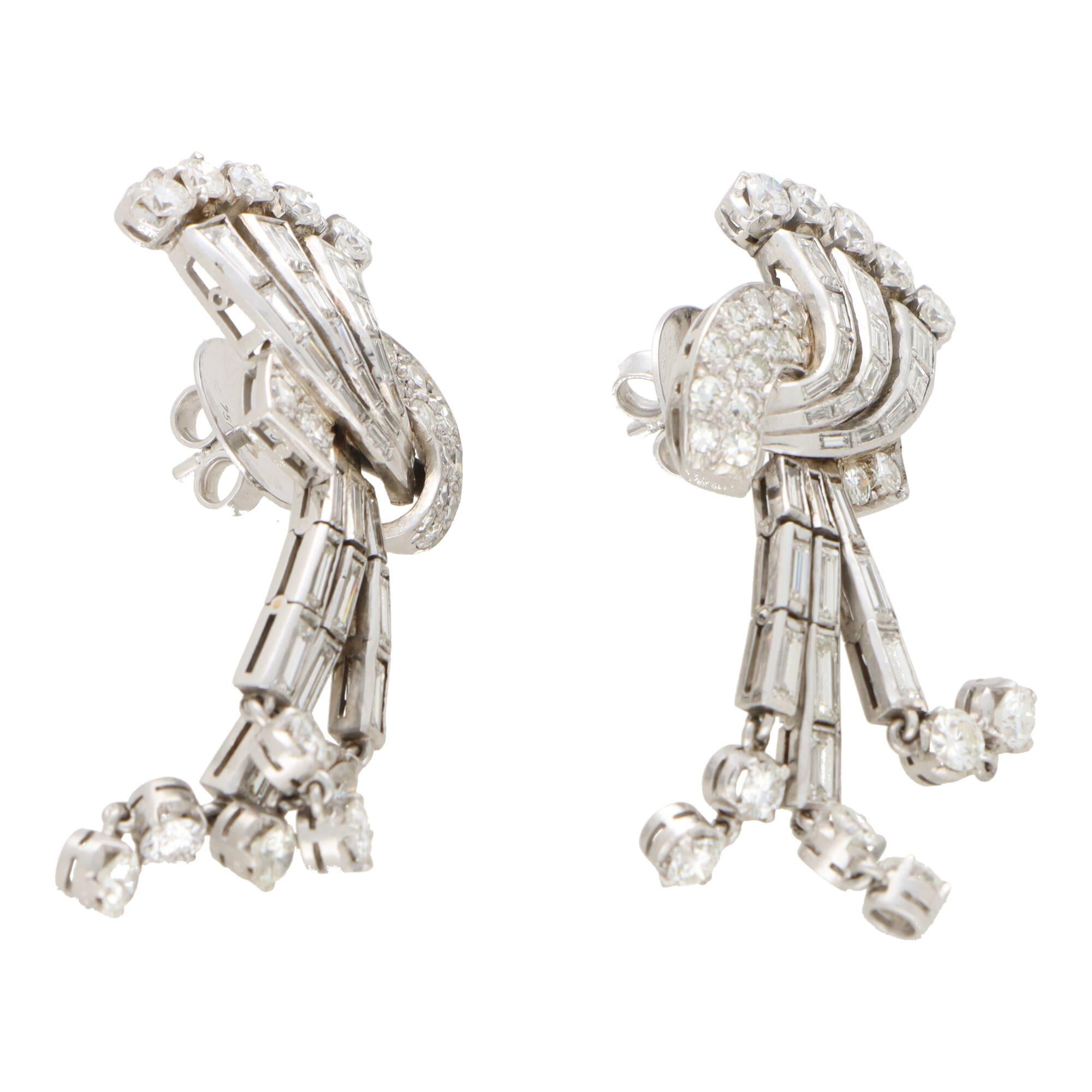 Art Deco Vintage 1940's Deco Inspired Diamond Drop Earrings