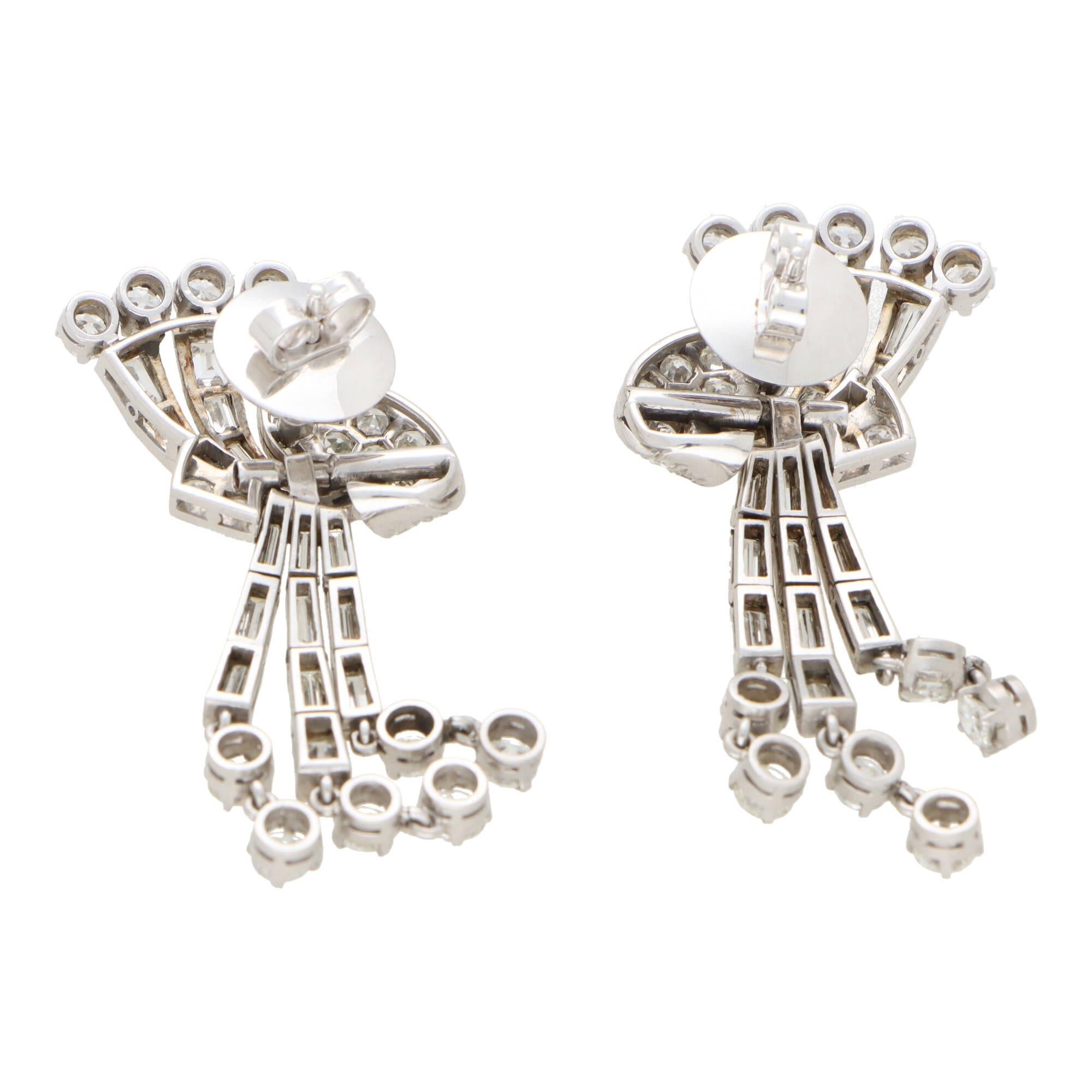 Vintage 1940's Deco Inspired Diamond Drop Earrings In Excellent Condition In London, GB