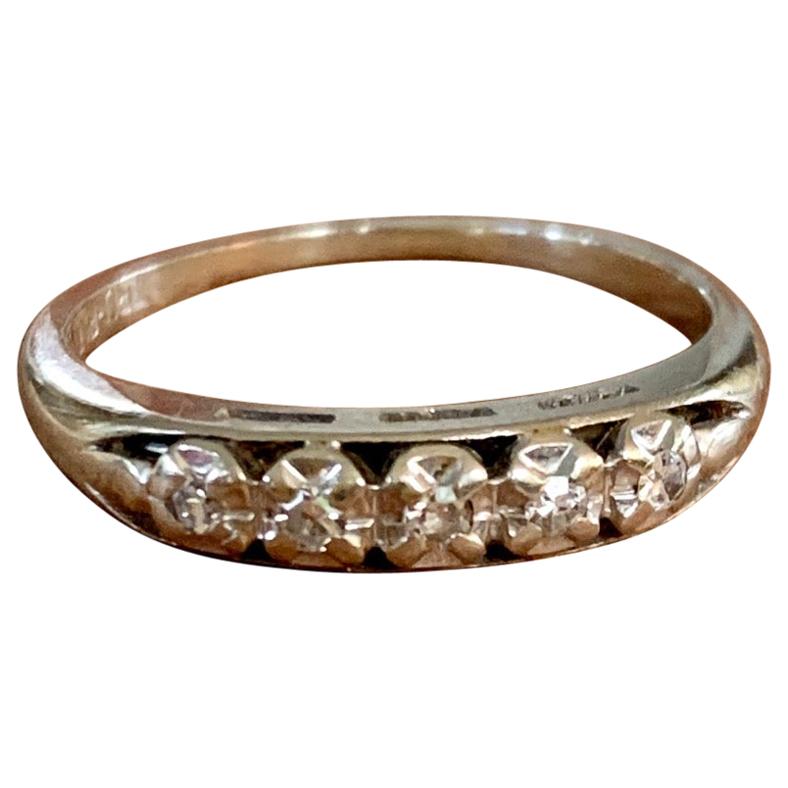 Vintage 1940s Diamond 4-Stone 14 Karat White Gold Band - Size 6 1/4