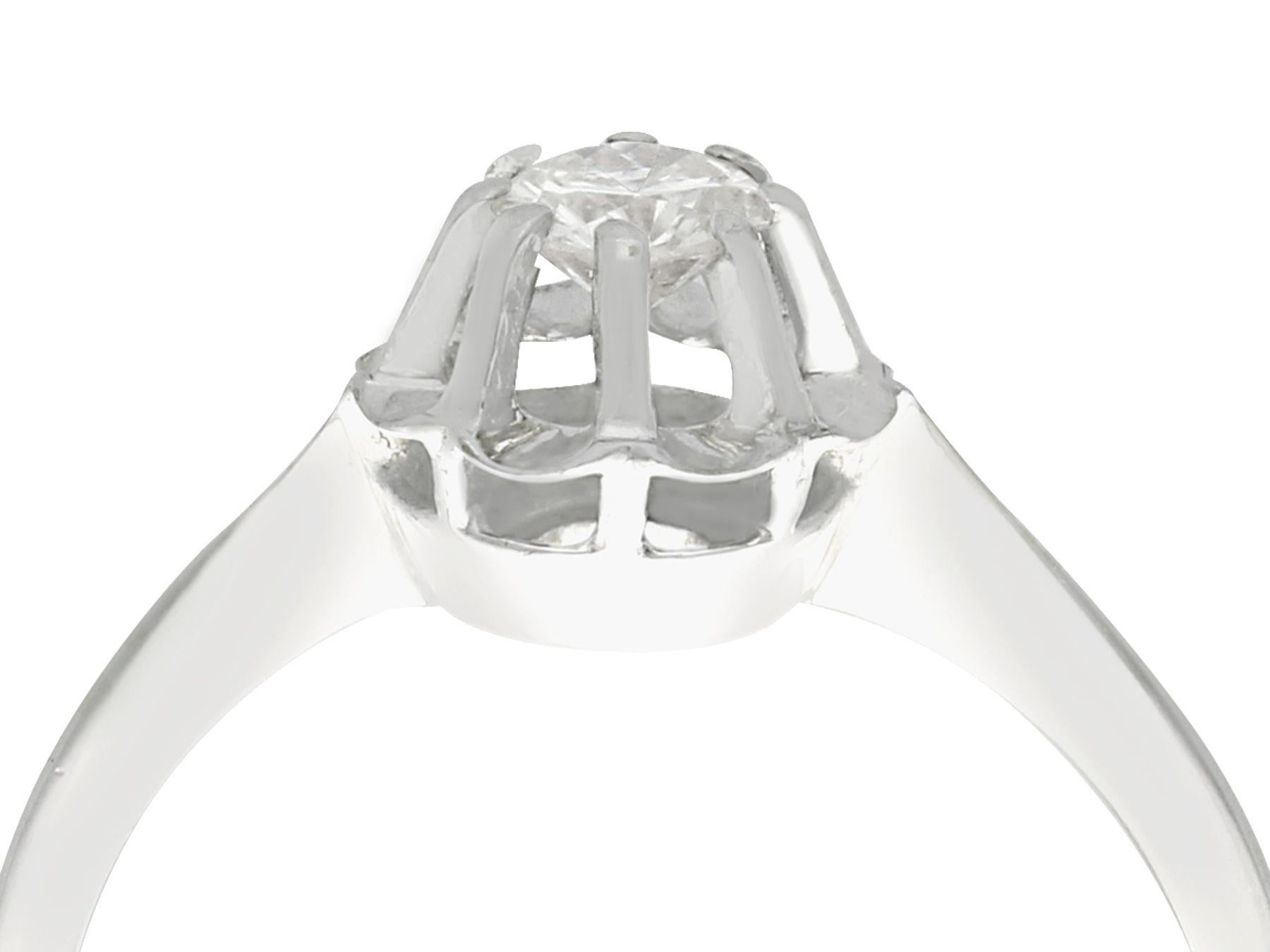 A fine and impressive 0.33 carat diamond and 18 karat white gold solitaire ring; part of our diverse vintage jewelry and estate jewelry collections.

This fine and impressive vintage diamond solitaire ring has been crafted in 18k white gold.

The