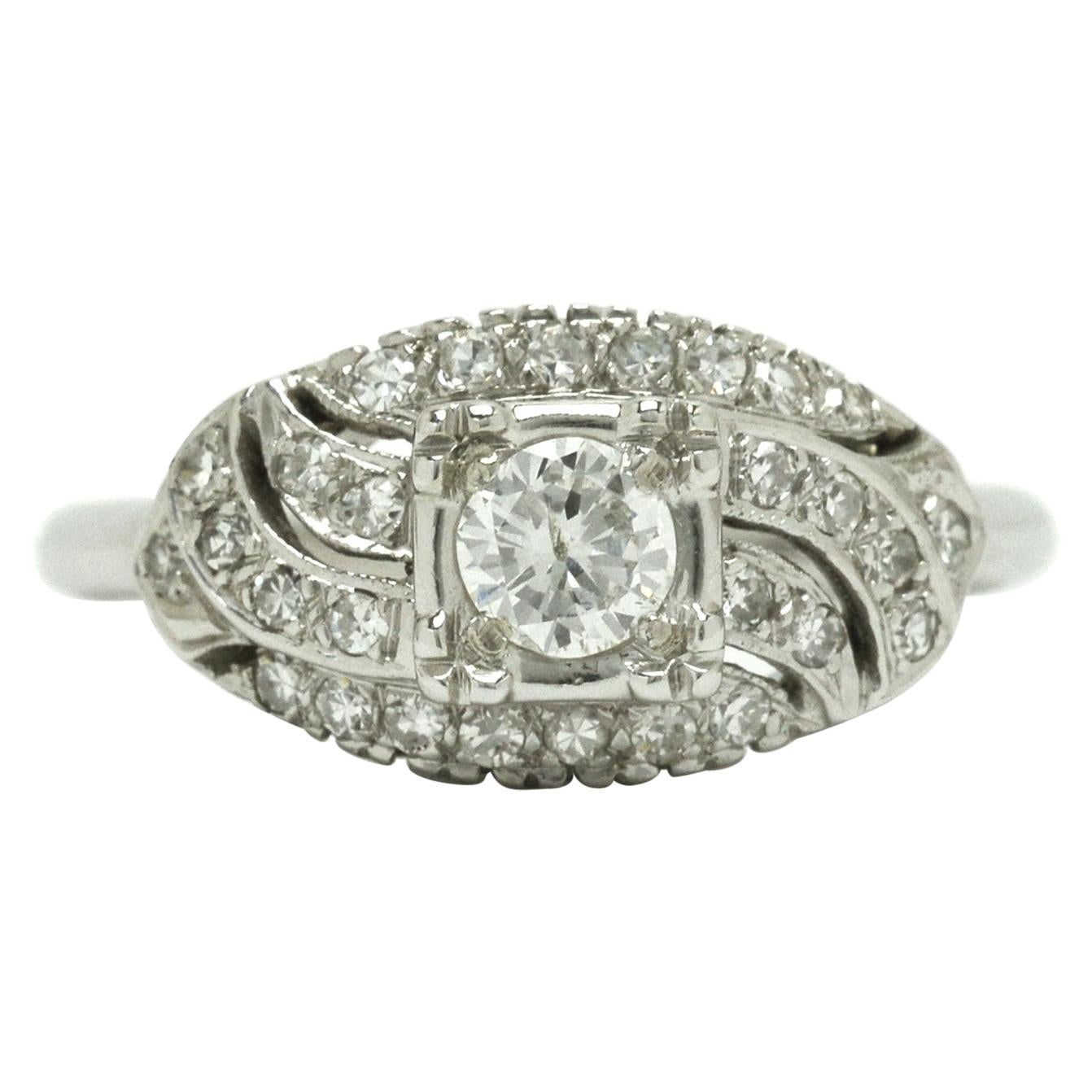 Vintage 1940s Diamond Engagement Ring Cluster Retro Swirling Openwork Milgrain