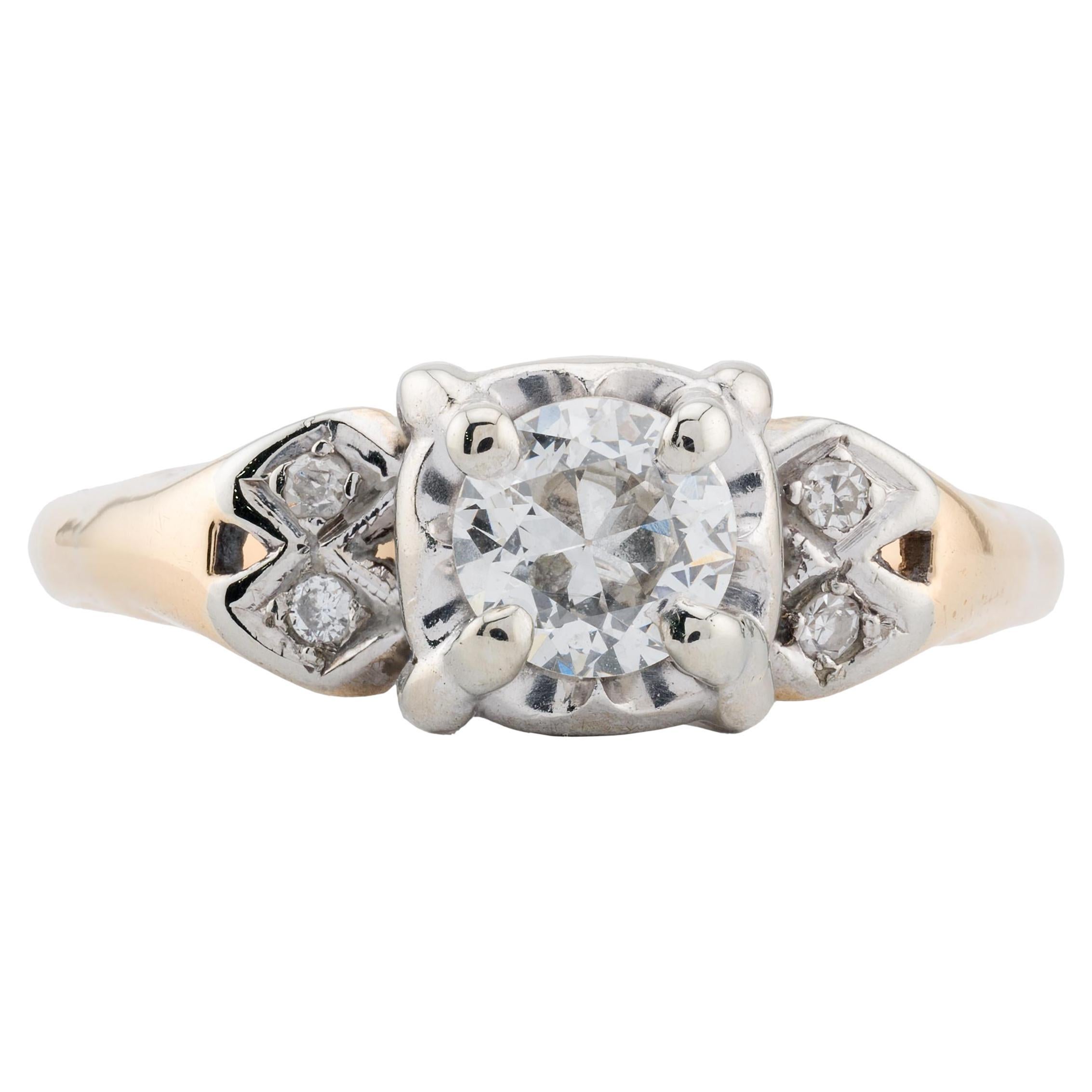Vintage 1940's Diamant Verlobungsring in 14k Gelbgold im Angebot