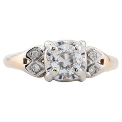 Anillo de compromiso de diamantes vintage de 1940 en oro amarillo de 14k