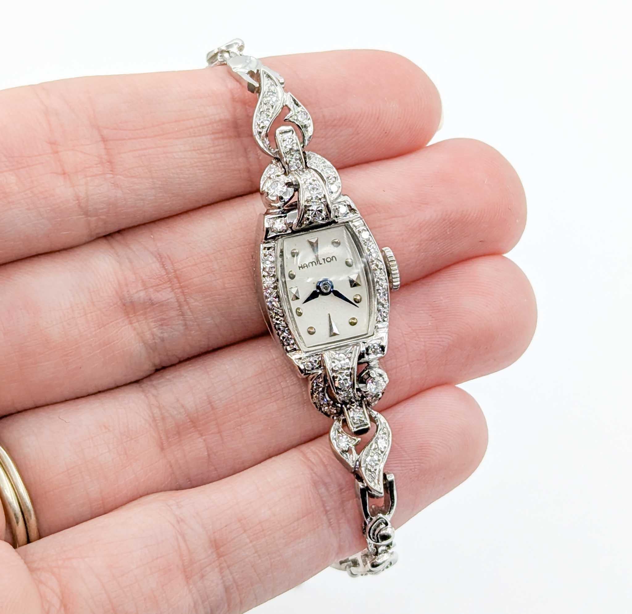 Round Cut Vintage 1940's Diamond Hamilton Watch For Sale