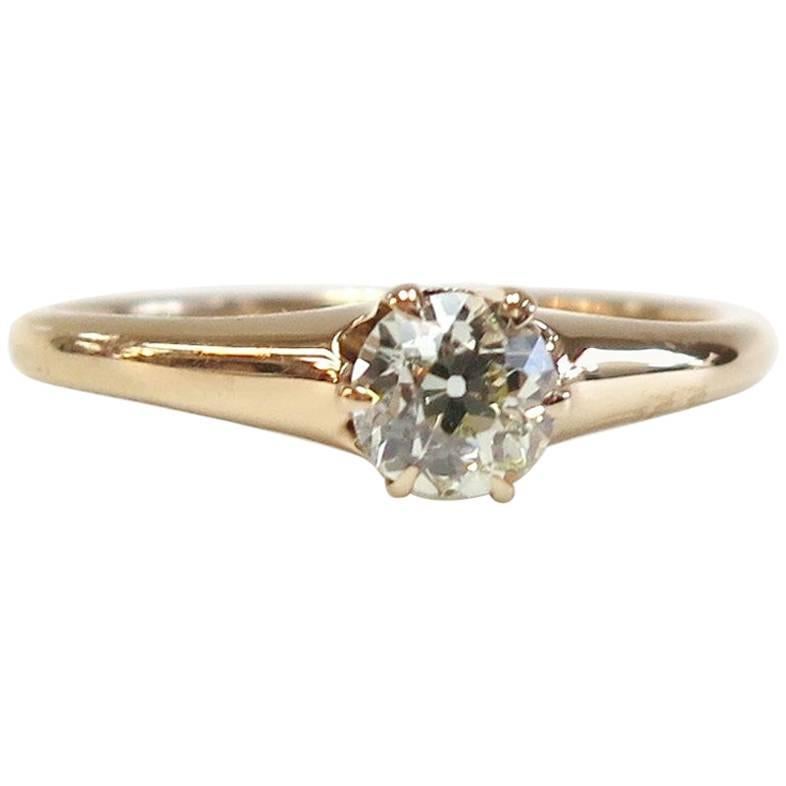 Vintage 1940s Diamond Ring / 14 Karat Rose Gold / 0.34 Carat Old European For Sale