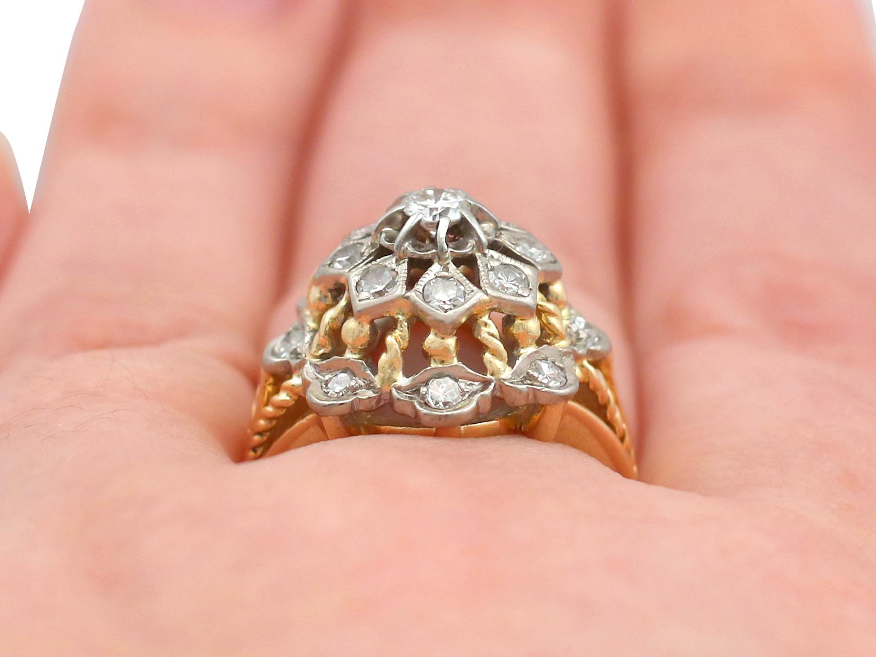 Vintage 1940s Diamond Yellow and White Gold Set Cocktail Ring For Sale 2