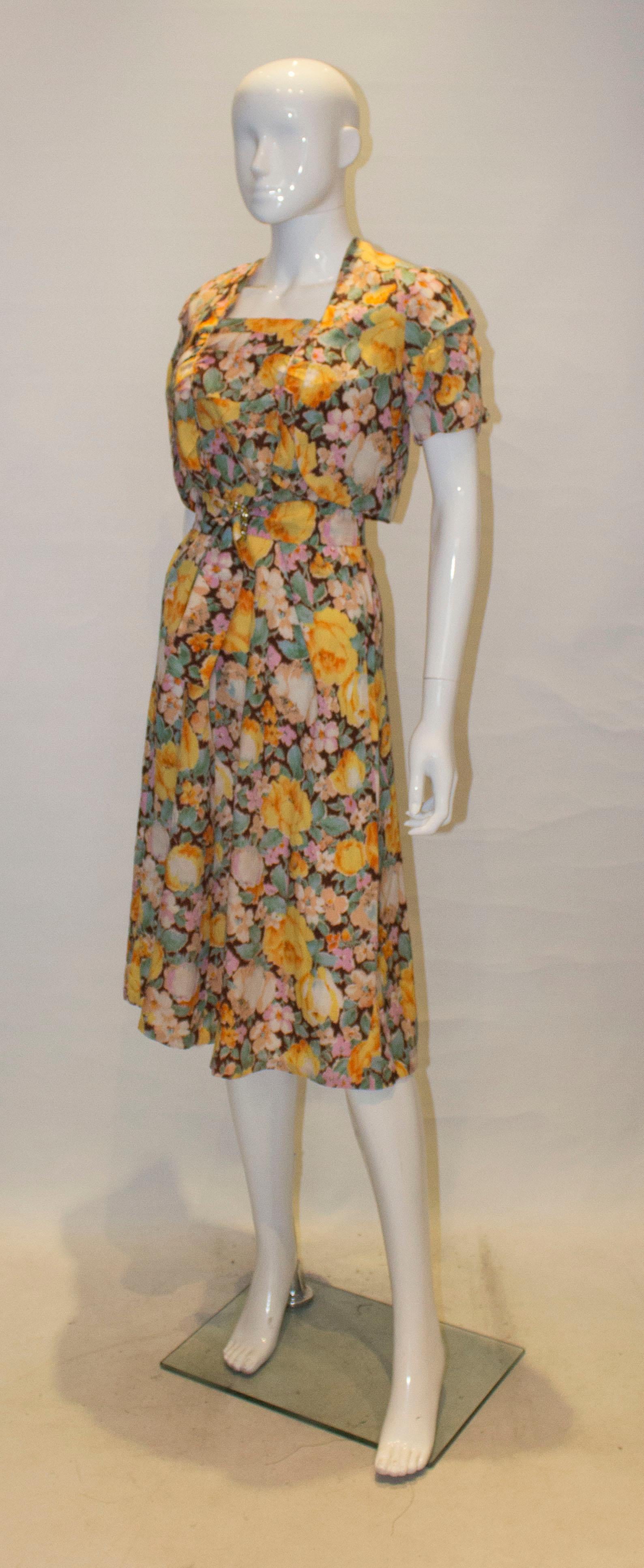 Brown Vintage 1940s Dress and Bolero For Sale