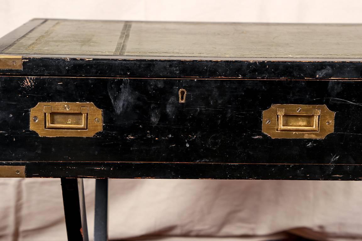 20th Century Vintage 1940s Ebonized Baker Campaign Desk