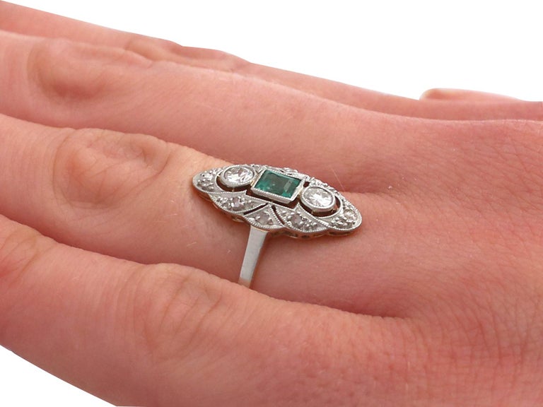 Vintage 1940s Emerald and Diamond Yellow Gold Marquise Ring at 1stDibs