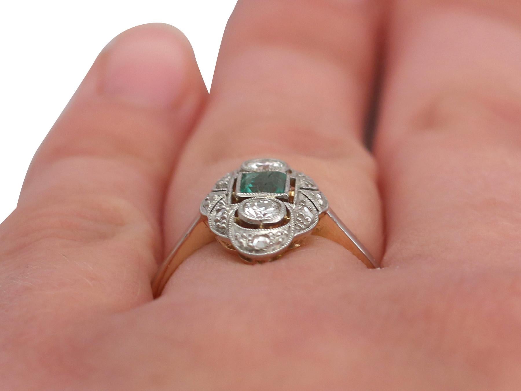 Vintage 1940s Emerald and Diamond Yellow Gold Marquise Ring 3