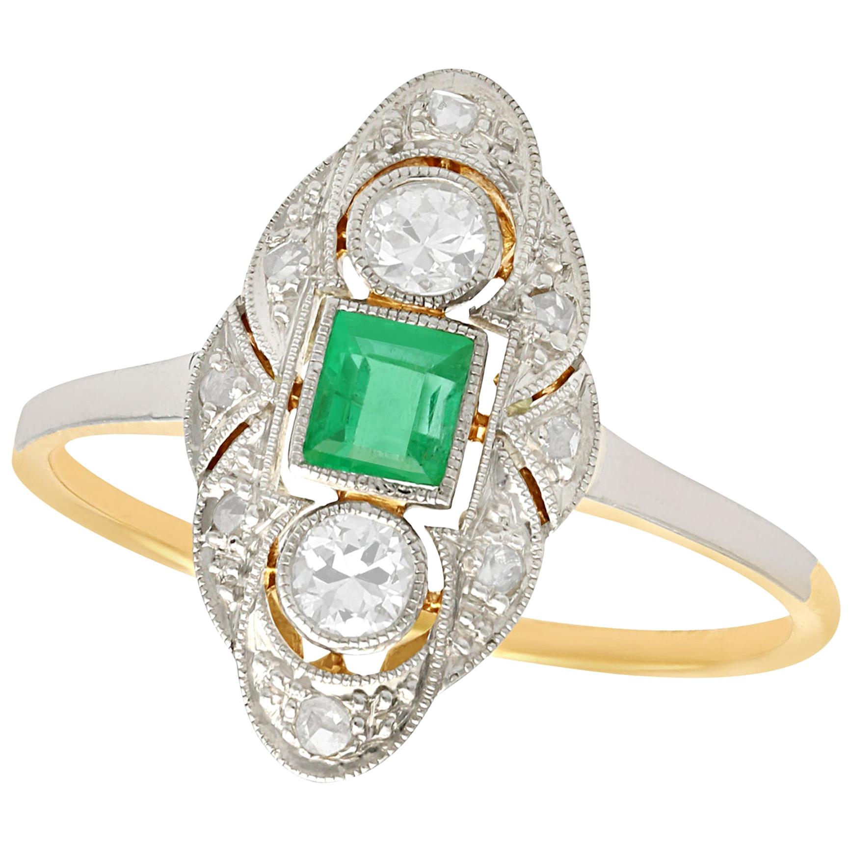 Vintage 1940s Emerald and Diamond Yellow Gold Marquise Ring