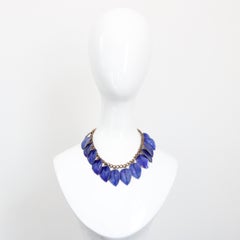 Vintage 1940's Enamel and Copper Lapis Blue Leaf Necklace charm necklace
