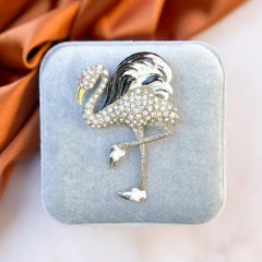 Vintage 1940s Enamel and Rhinestone Flamingo Fur Clip