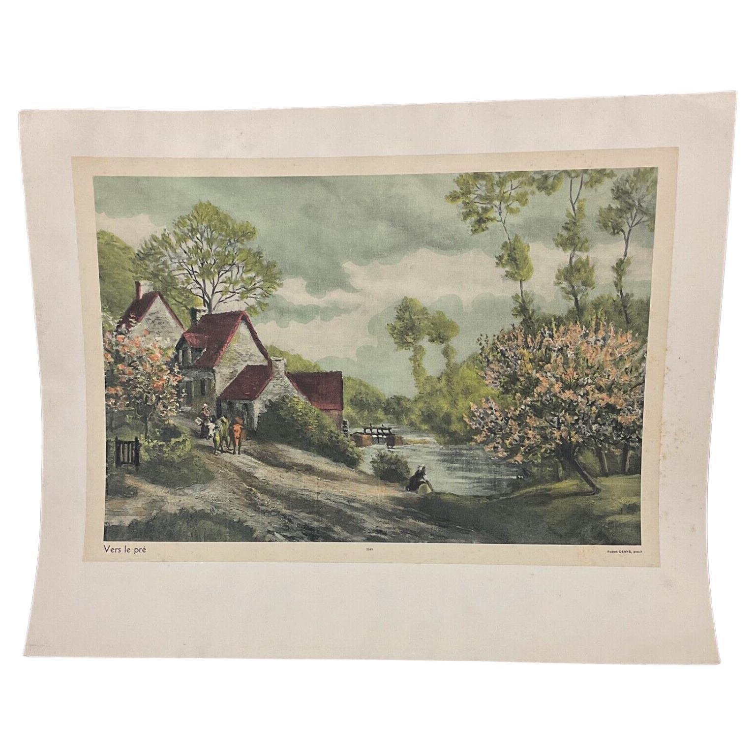 Vintage 1940s Engraving by Robert Denys – "Vers le Pré" Signed - 2Y565