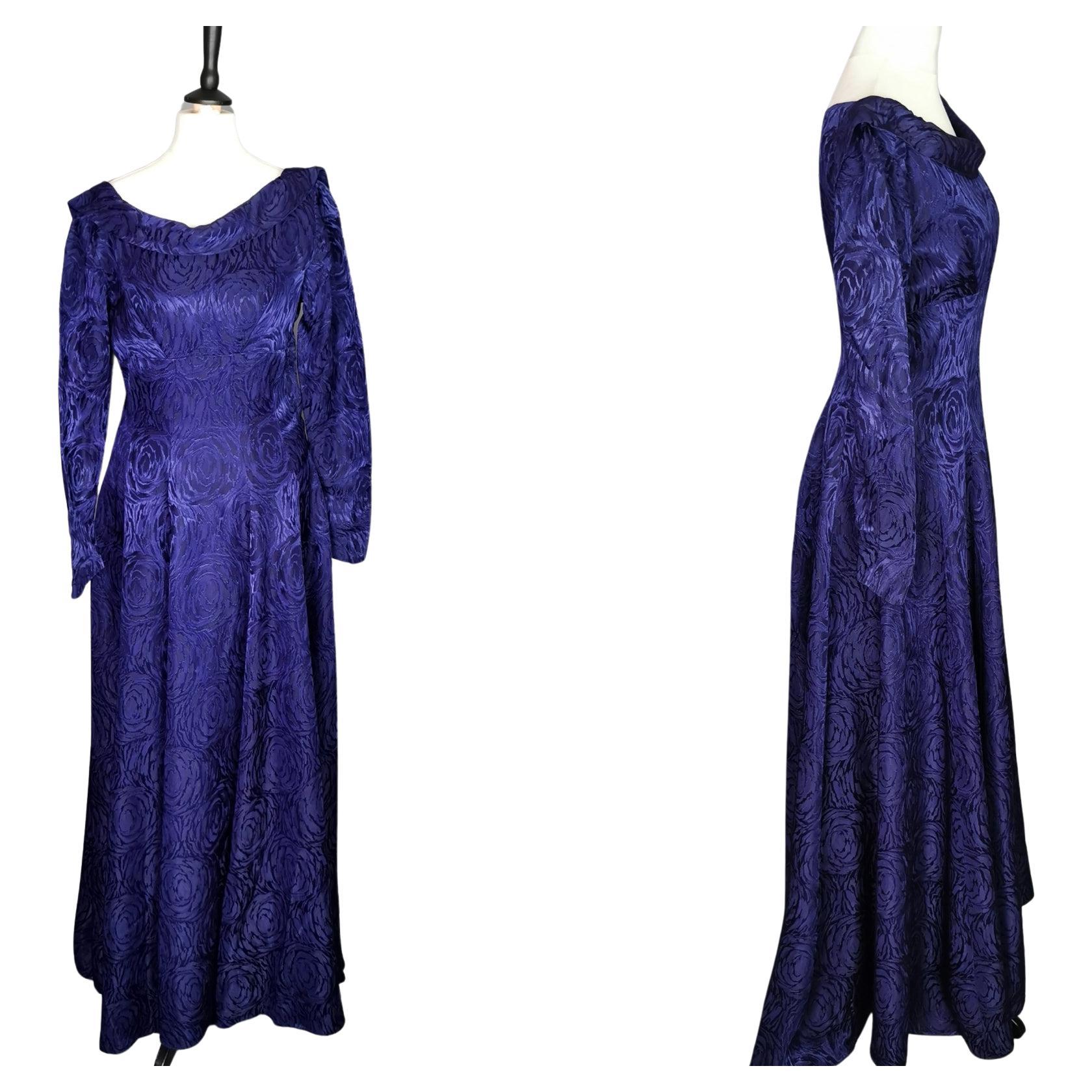 Vintage 1940s evening dress, Satin Brocade  For Sale