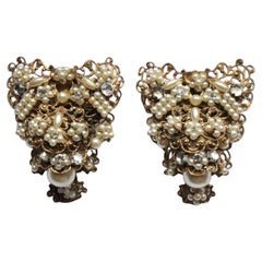 Vintage 1940's Filigree Pearl and rhinestone screw back earrings 1940s earrings