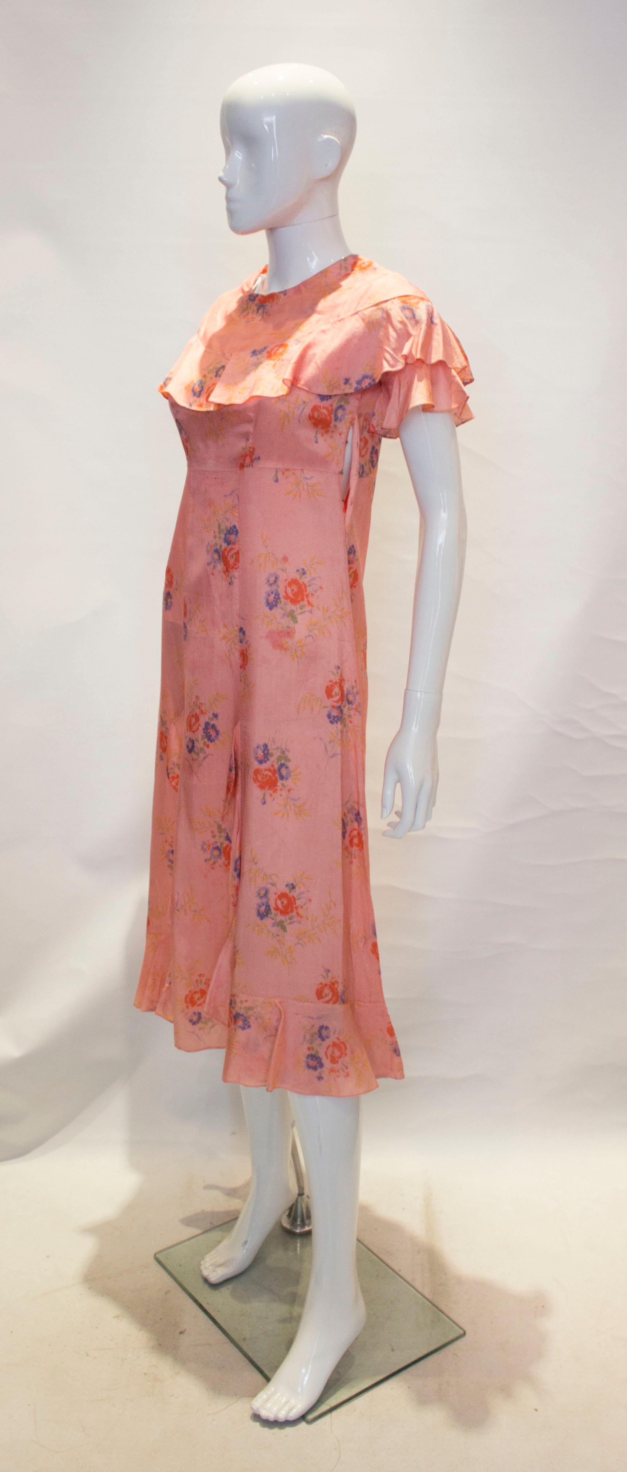 Pink Vintage 1940s Floral Dress