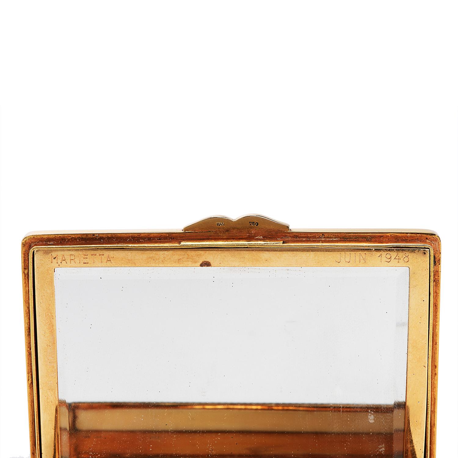 Vintage 1940s Floral Limoges Diamond 18 Karat Gold Box In Excellent Condition In Miami, FL