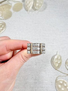 Anello da cocktail francese d'epoca degli anni '40 in oro giallo 18 ct e platino con diamante