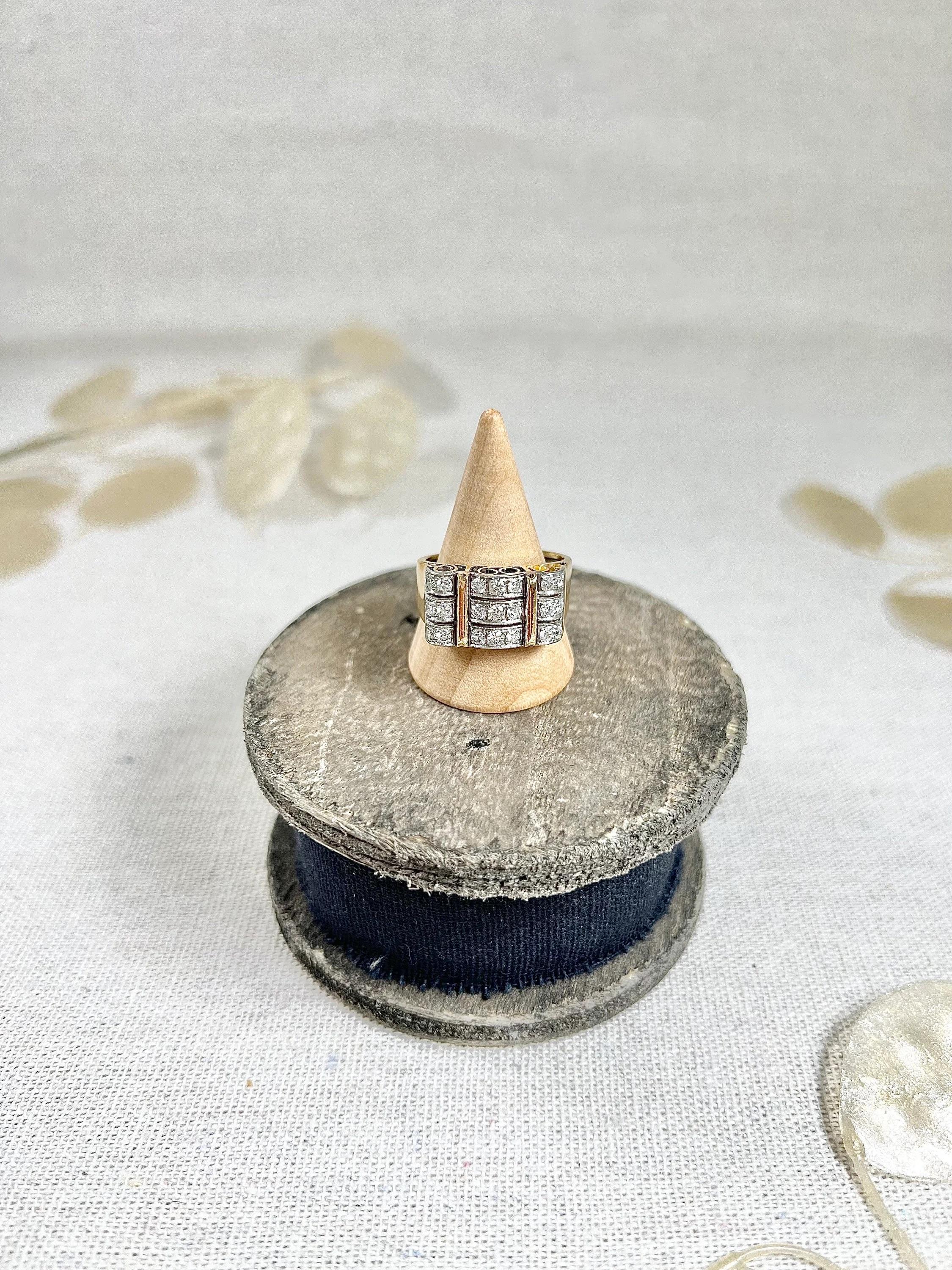 Women's or Men's Vintage 1940s French 18ct Yellow Gold & Platinum Diamond Cocktail Tank Ring For Sale