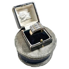 Vintage 1940s French 18ct Yellow Gold & Platinum Diamond Cocktail Tank Ring