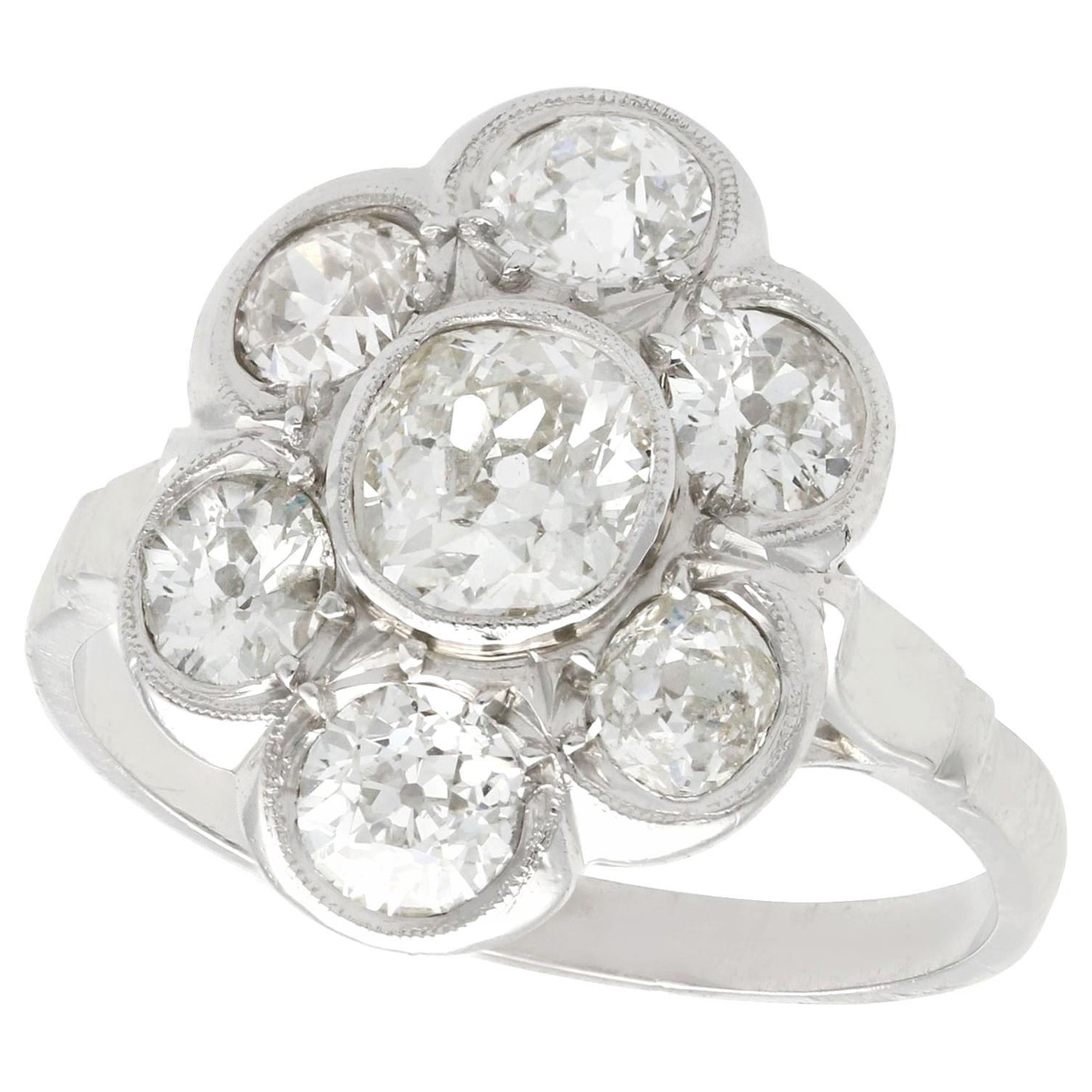 Vintage 1940s French 2.92 Carat Diamond and Platinum Cluster Ring