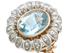 Vintage 1940s French 3.71 Carat Aquamarine and Diamond Yellow Gold Cluster Ring