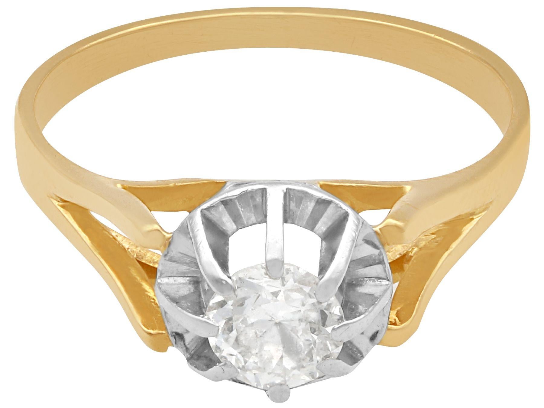 Vintage 1940er Jahre Französisch Diamant und Gelbgold Solitär Verlobungsring Damen im Angebot